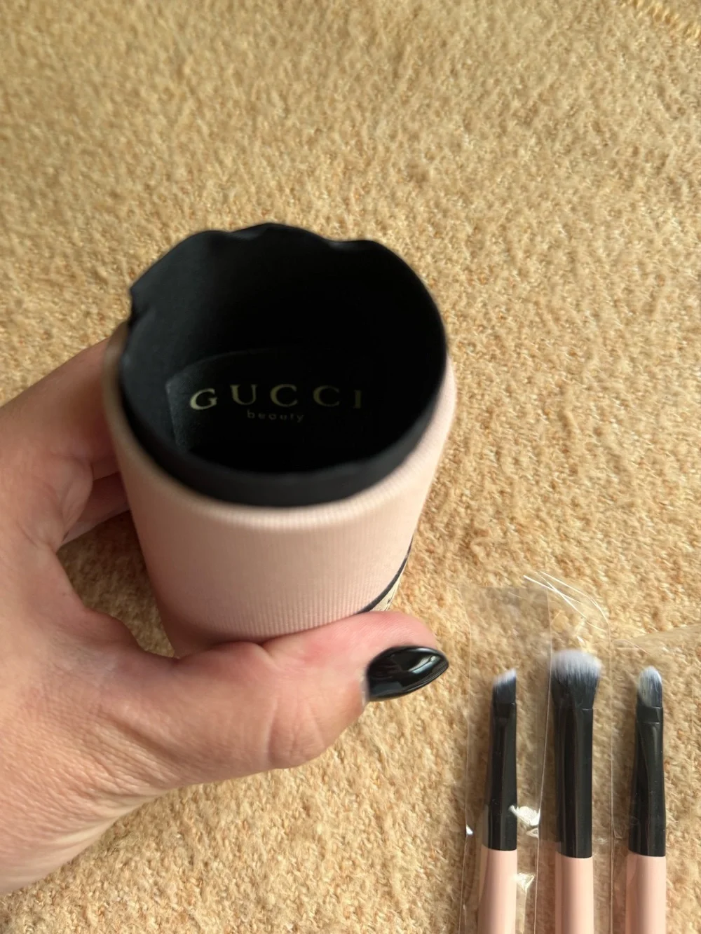 Gucci Pink Makeup Brush Set with Cylindrical Case